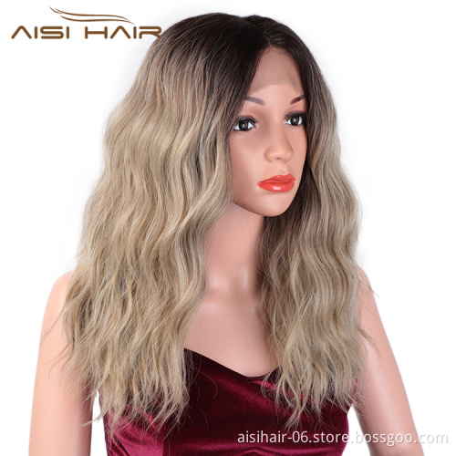 Aisi Hair Cheap Synthetic Ombre Blonde Dark Root Wig Long Wavy Lace Frontal Wig Body Wave Party Lace Front Hair Wigs For Women